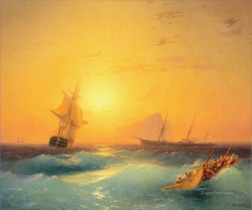 Landscapes Painting - Ivan Aivazovsky american shipping off the rock of gibraltar Seascape